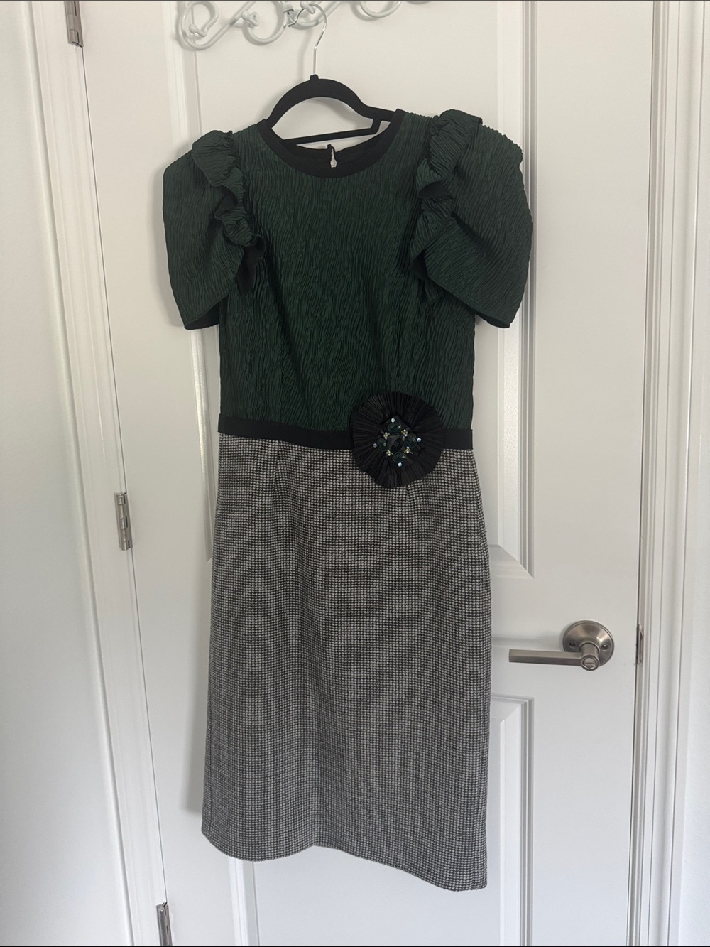 Dolce & Gabbana Green and Gray Midi Dress with Embellished Waist